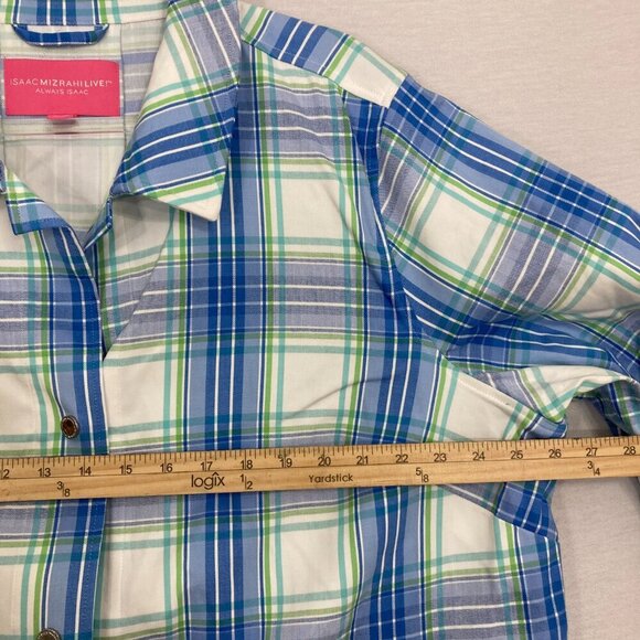 Isaac Mizrahi Blue White Plaid Snap Button Soft Stretch Jacket size 2X - Picture 7 of 11
